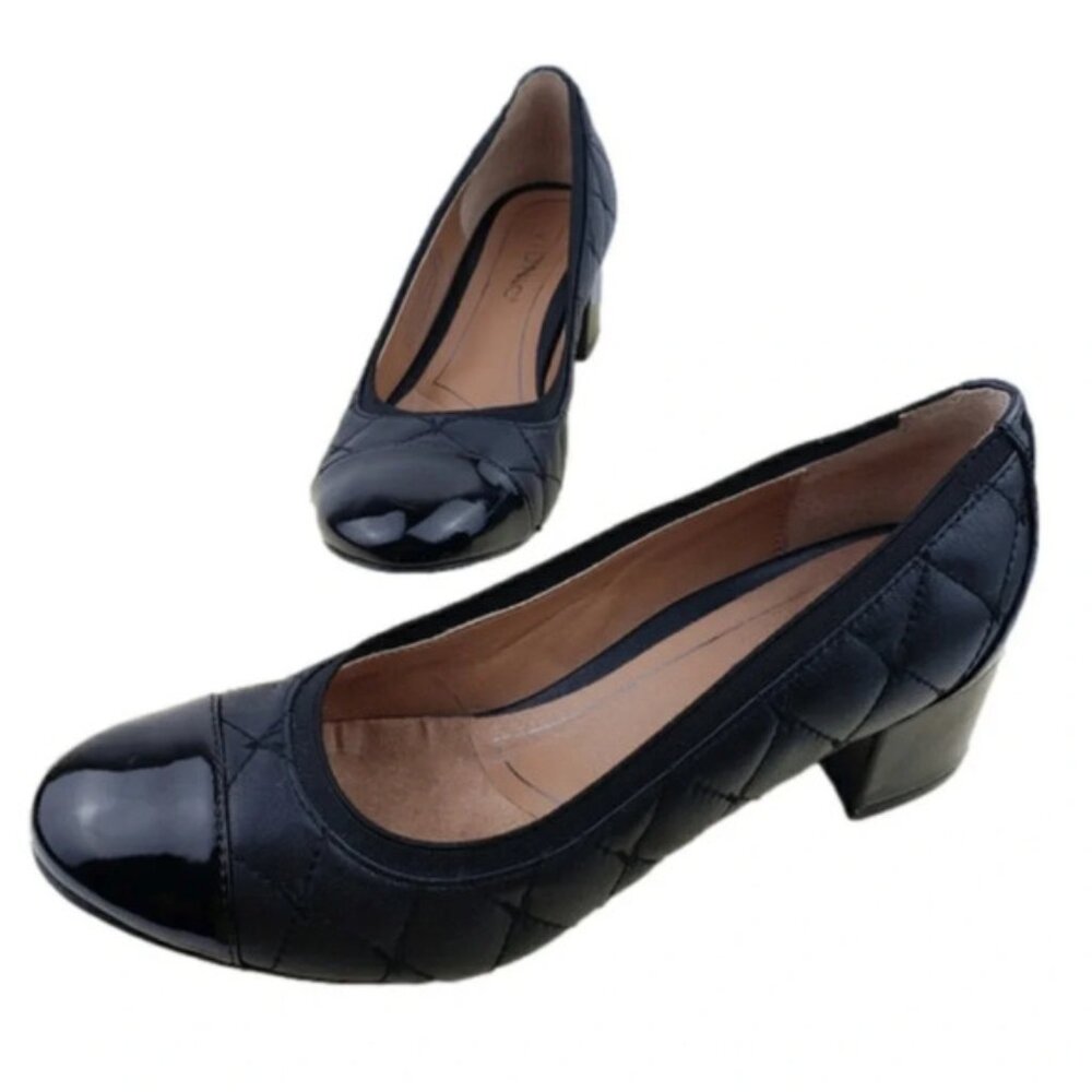VIONIC Pumps Size 6.5 Quilted Leather Block Heel Comfort Shoe Cap Toe Classic